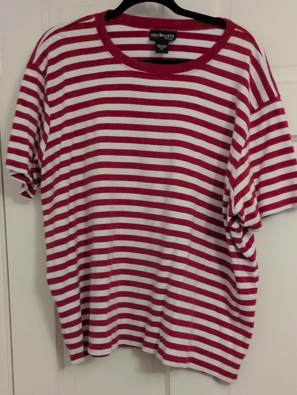 Style & Co. Red and White Striped Crewneck Short Sleeve Tee